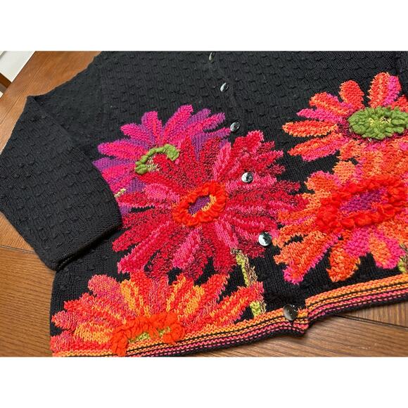 Vintage Susan Bristol Thick Heavy Cottagecore Grannycore Floral 3D Knit Sweater - Picture 3 of 9